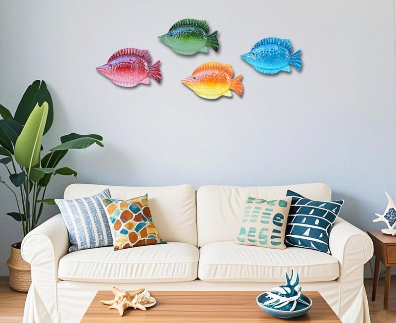 ShabbyDecor Coastal Ocean Sea Metal Fish Hanging Wall Art Decor for Living Room Bedroom Bathroom Guest Room Pool Wall Decor set of 4 - Image 4